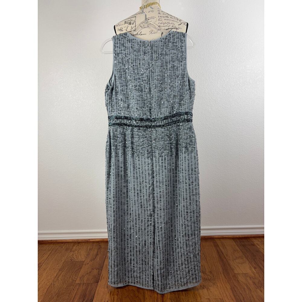 B69 Mac Duggal Sequin Midi Sheath‎ Dress Womens 12 Gray Sleeveless Wedding Guest - Picture 5 of 11
